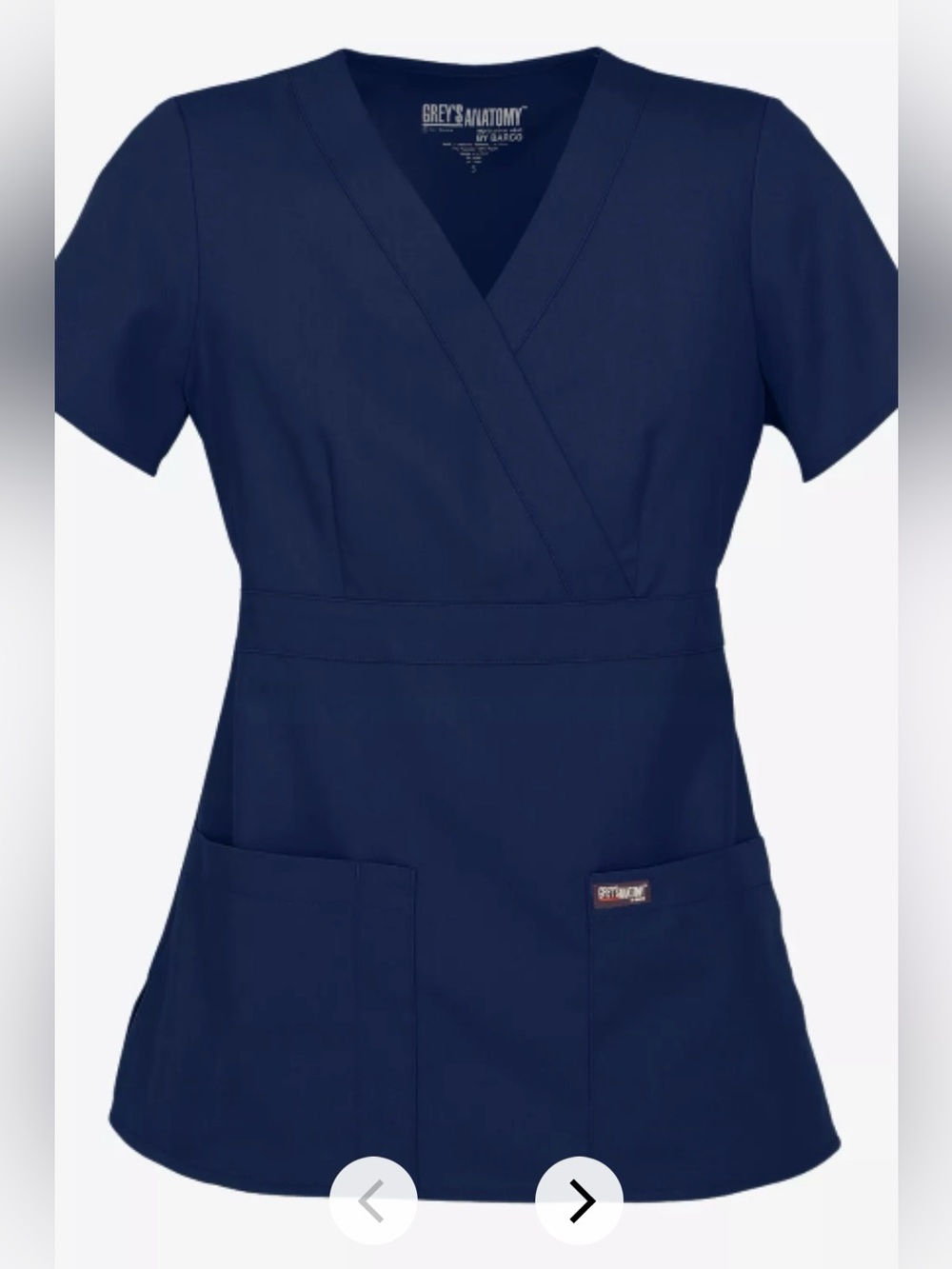 NEW Grey’s Anatomy by Barco Women’s Scrub Uniform Top 3-Pocket Mock Wrap, Indigo - Picture 2 of 8